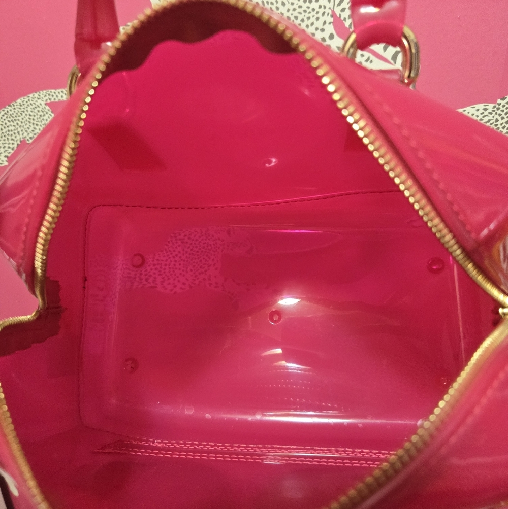 GUC Furla Candy Gang Sweetie Hot Pink Satchel Top Handle Boston Bag With Lock - Picture 10 of 11